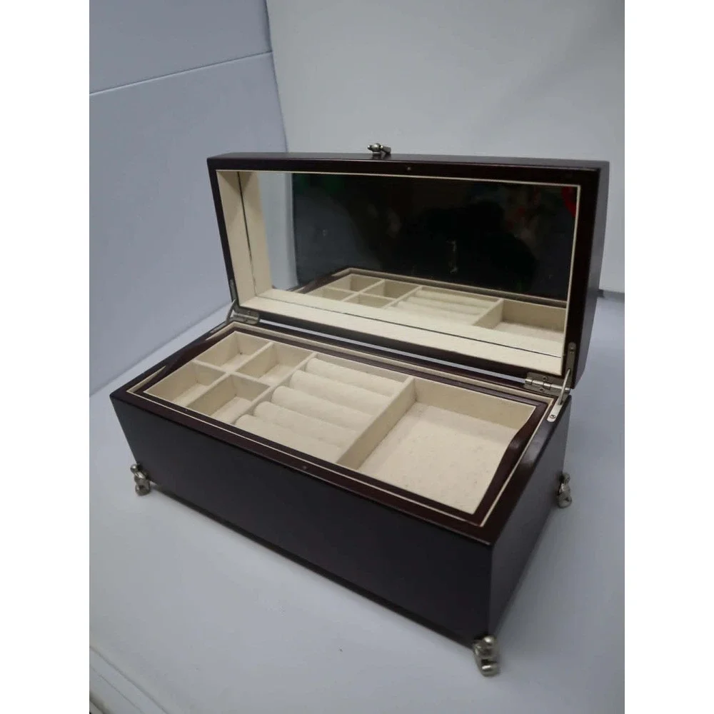 Dark Walnut Jewelry Box Kmart Wood Domed Mirror Scroll Feet Organizer Classic